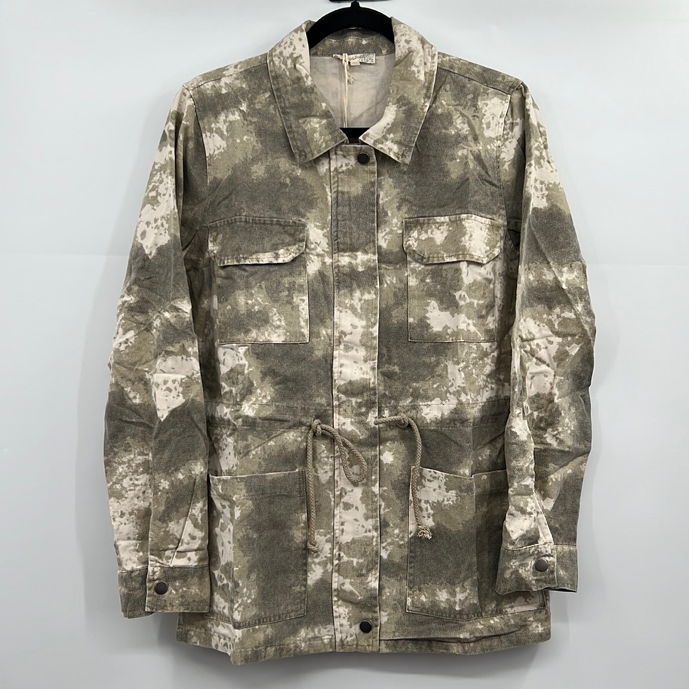 🆕Mystree Camouflage Shacket Distressed Vintage Coloring Drawstring Waist Cotton - Picture 7 of 14